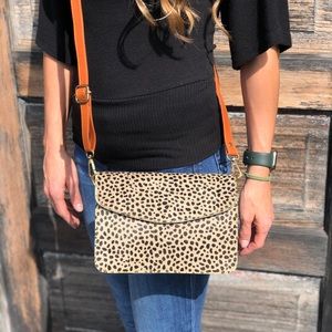 Women Genuine Leather Crossbody Shoulder Bag Purse Hair On Hide Handmade Cheetah